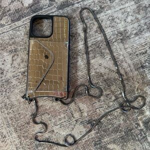 Bandolier Crossbody Phone Case in Taupe Croc with Gunmetal Chain